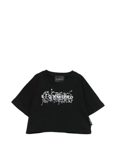 John Richmond Junior Kids' Crystal-embellished Logo T-shirt In Black