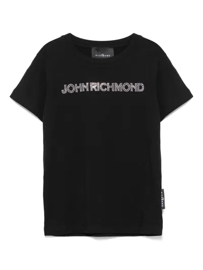 John Richmond Junior Kids' Crystal-logo T-shirt In Black