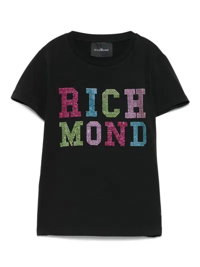 John Richmond Junior Kids' Crystal-logo T-shirt In Black