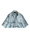 John Richmond Junior Distressed-print Peplum Blouse In Blue