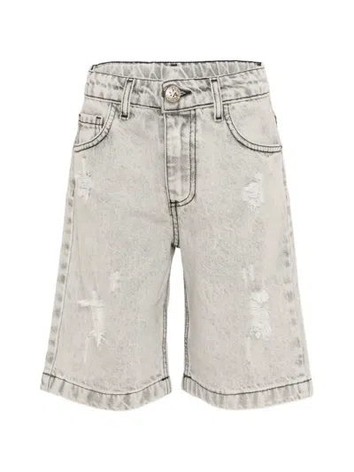 John Richmond Junior Kids' Distressed Shorts Jeans In Gray