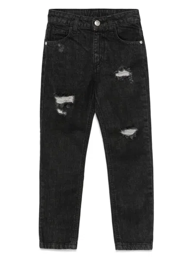 John Richmond Junior Kids' Distressed Straight-leg Jeans In Black