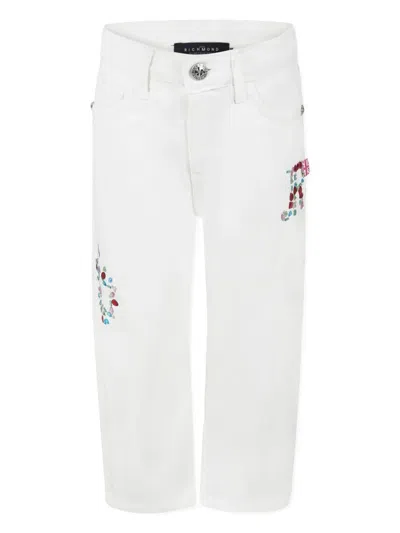 John Richmond Junior Kids' Embroidered-logo Detailing Jeans In White