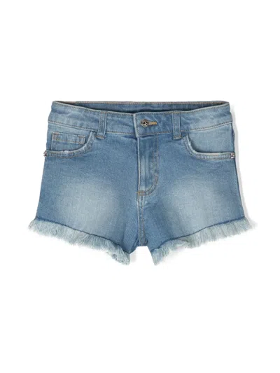 John Richmond Junior Kids' Frayed Denim Shorts In Blue