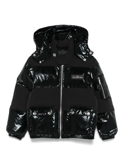 John Richmond Junior High-shine Hooded Padded Jacket In Black
