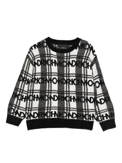 John Richmond Junior Kids' Intarsia-knit Logo Sweater In Black