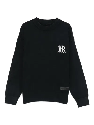 John Richmond Junior Kids' Intarsia Knit-logo Sweater In Black