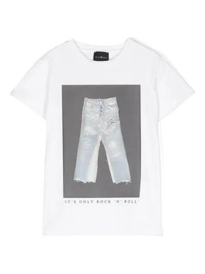 John Richmond Junior Kids' Jeans-print Cotton T-shirt In White