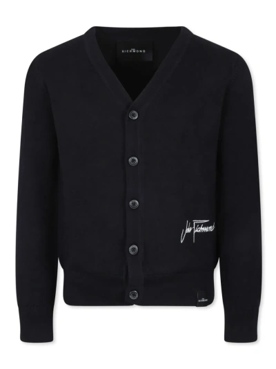 John Richmond Junior Kids' Logo-embroidered Cardigan In Black