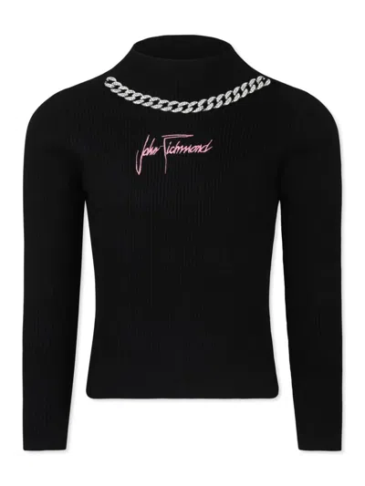 John Richmond Junior Kids' Logo-embroidered Sweater In Black