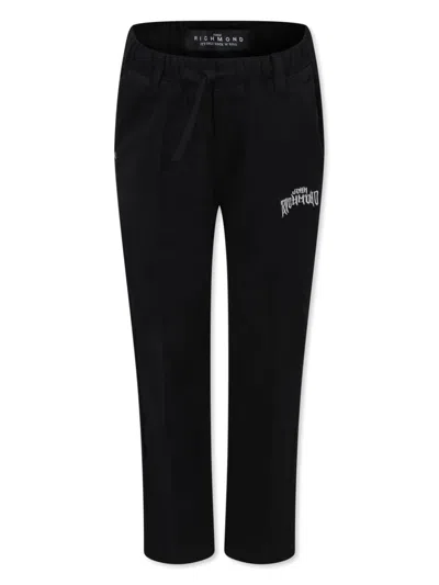 John Richmond Junior Kids' Logo-embroidered Trousers In Black