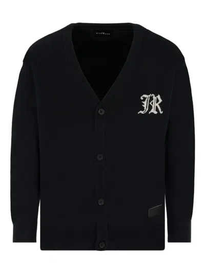 John Richmond Junior Kids' Logo-embroidered V-neck Cardigan In Black