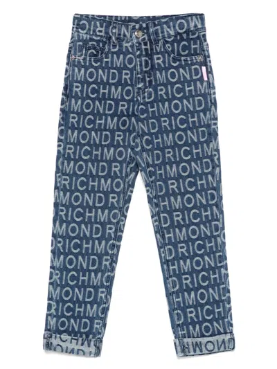John Richmond Junior Kids' Logo-jacquard Jeans In Blue