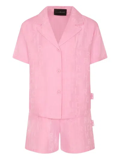 John Richmond Junior Kids' Logo-jacquard Short Set In Pink