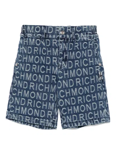 John Richmond Junior Kids' Logo-jacquard Shorts In Blue