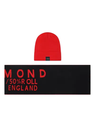John Richmond Junior Kids' Logo-patch Beanie Set In Red
