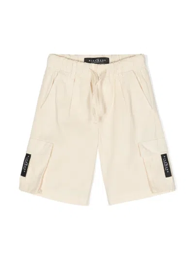 John Richmond Junior Kids' Logo-patch Cotton Shorts In Neutrals