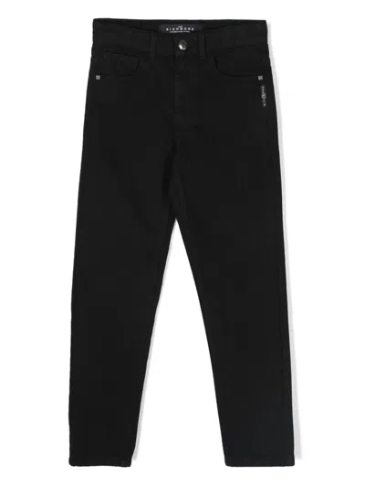 John Richmond Junior Kids' Logo-print Tapered Jeans In Black