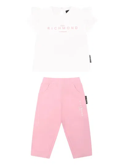 John Richmond Junior Babies' Logo-print Trousers Set (two-pieces) In White