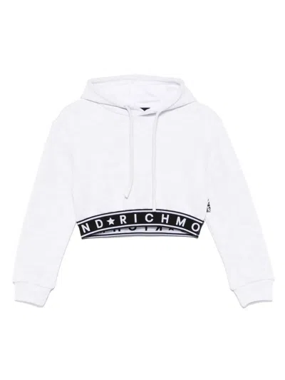John Richmond Junior Kids' Logo-waistband Hoodie In Grey