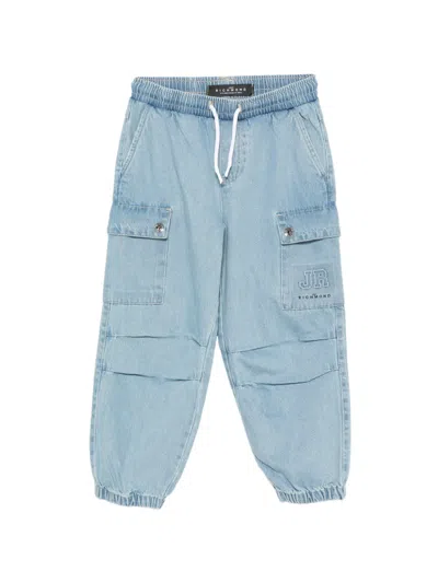 John Richmond Junior Kids' Logo-embroidered Cargo Pants In Blue