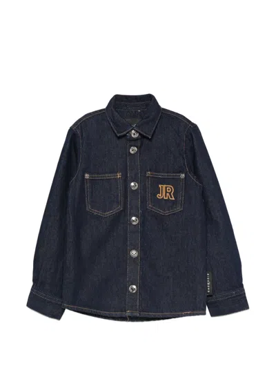 John Richmond Junior Kids' Logo-embroidered Denim Shirt In Blue