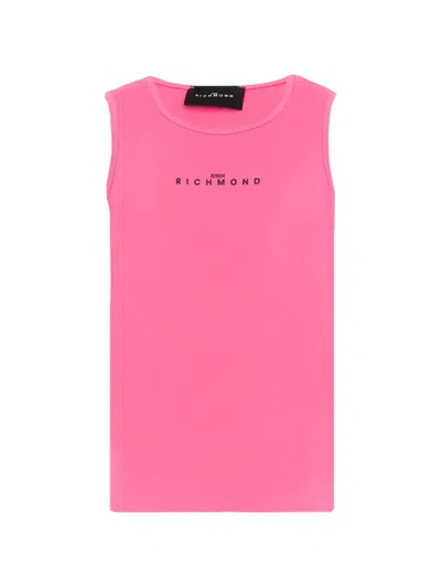 John Richmond Junior Kids' Logo-print Ribbed Top In Pink