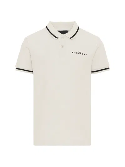 John Richmond Junior Kids' Logo-print Tipped Polo Shirt In Neutral