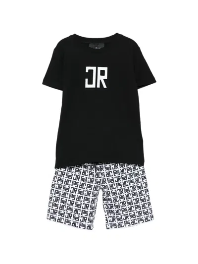 John Richmond Junior Kids' Monogram-patterned Shorts Set In Black