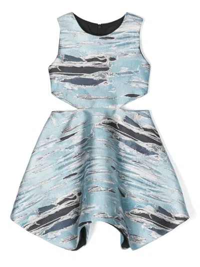John Richmond Junior Kids' Patterned Cut-out Detailed Dress In 蓝色