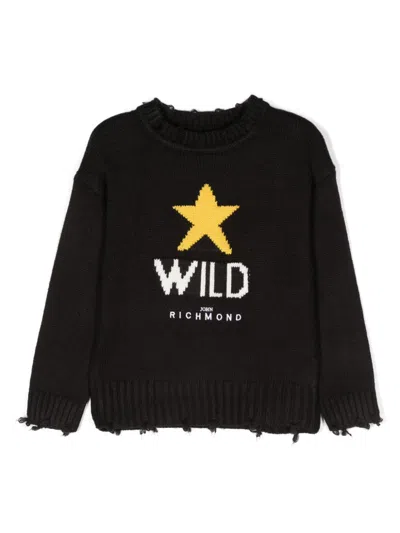 John Richmond Junior Kids' 嵌花针织logo毛衣 In Black