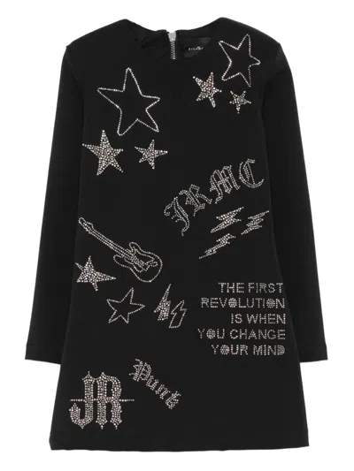 John Richmond Junior Kids' Rhinestone-embellished Dress In Black