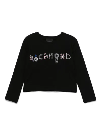 John Richmond Junior Kids' Rhinestone-logo T-shirt In Black