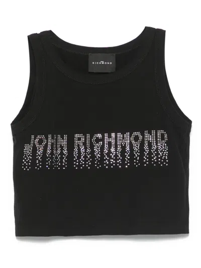 John Richmond Junior Kids' Rhinestone-logo Tank Top In 黑色