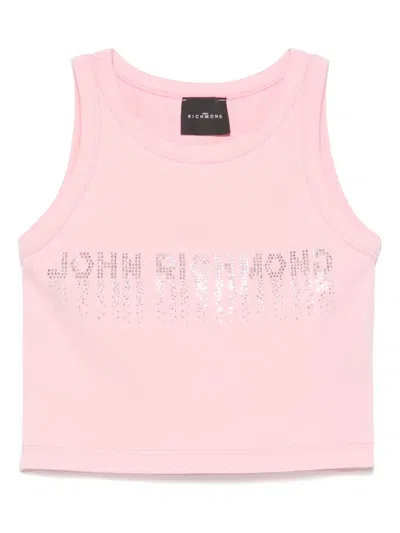 John Richmond Junior Kids' Rhinestone-logo Tank Top In 粉色