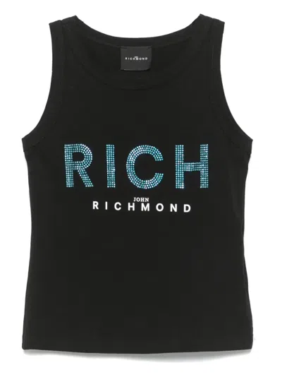 John Richmond Junior Kids' Rhinestone-logo Tank Top In 黑色