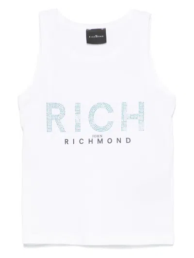 John Richmond Junior Kids' Rhinestone-logo Tank Top In 白色