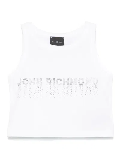 John Richmond Junior Kids' Rhinestone-logo Tank Top In White