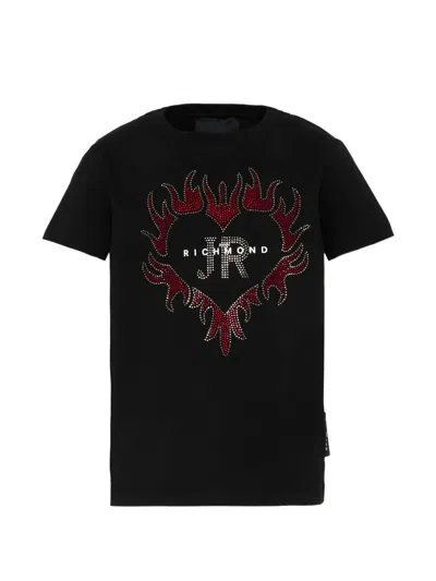 John Richmond Junior Kids' Rhinestone-embellished Short-sleeve T-shirt In Black