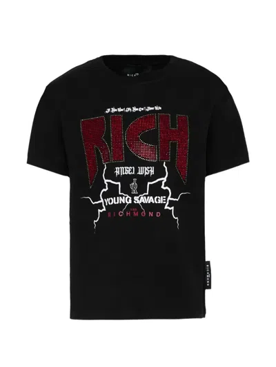 John Richmond Junior Kids' Rhinestone-embellished Short-sleeve T-shirt In Black