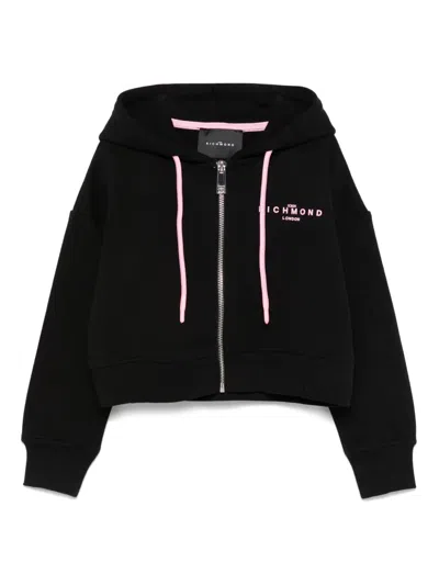 John Richmond Junior Kids' Rubberised-logo Hoodie In Black