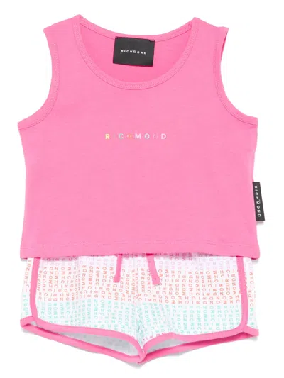 John Richmond Junior Kids' Rubberised-logo Shorts Set In Pink