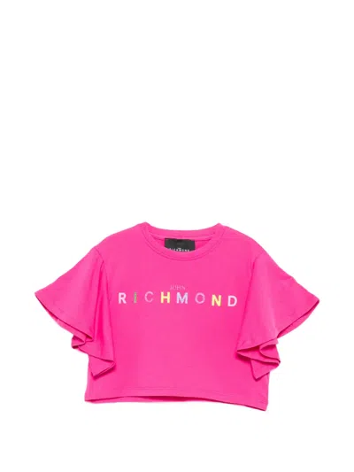 John Richmond Junior Kids' Ruffled-sleeve T-shirt In Pink