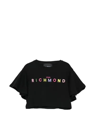 John Richmond Junior Kids' Ruffled-sleeves Crop T-shirt In Black