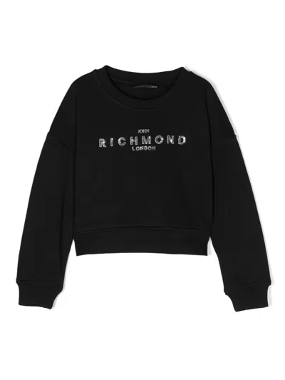 John Richmond Junior Kids' Sweatshirt Mit Pailletten In Schwarz