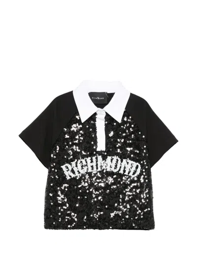 John Richmond Junior Kids' Sequin Polo Shirt In Black