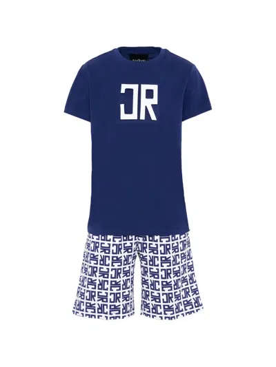 John Richmond Junior Kids' Short-sleeve Logo-print Tracksuit In Blue