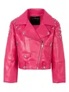 John Richmond Junior Star-embellished Biker Jacket In Pink