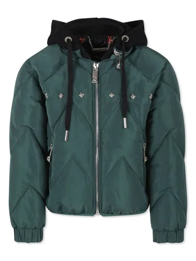 John Richmond Junior Kids' Stud-embellished Puffer Jacket In Green