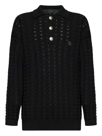 John Richmond Knitted Polo Shirt In Black